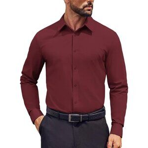 Coofandy Men Wine Red Long Sleeve Formal Fit Business Button Down Shirts